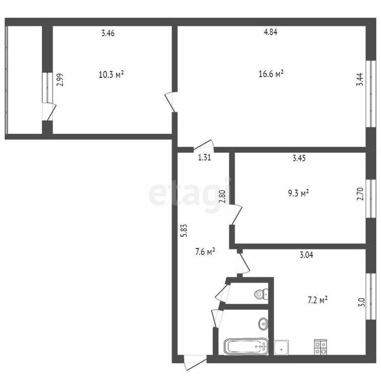 3-комн., 54 м², 2/9 этаж