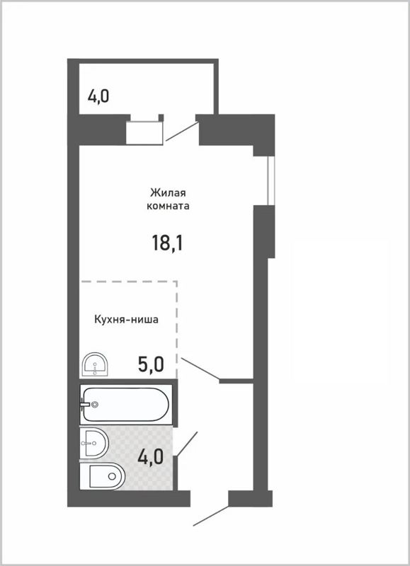 Студия, 31 м², 9/14 этаж