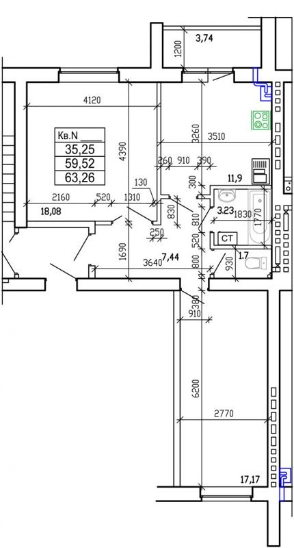 2-комн., 63.26 м², 5/5 этаж