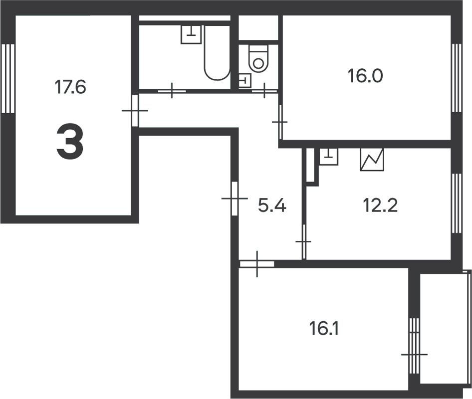 3-комн., 77.3 м², 16/14 этаж