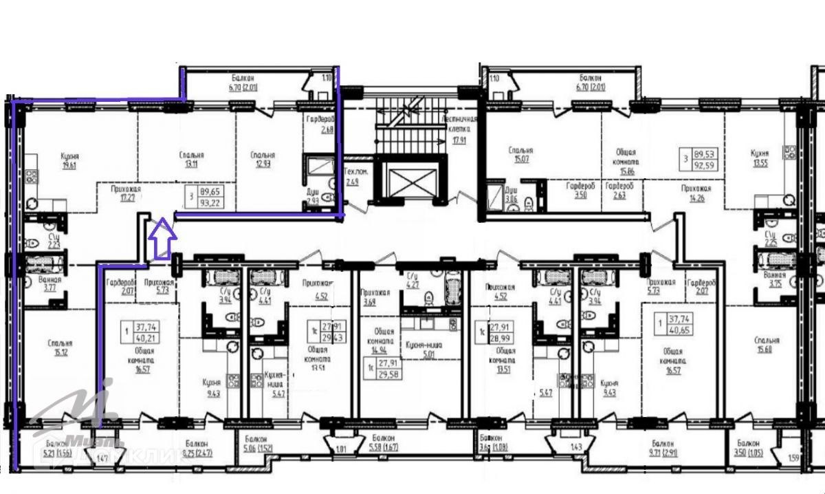 3-комн., 89.8 м², 5/7 этаж