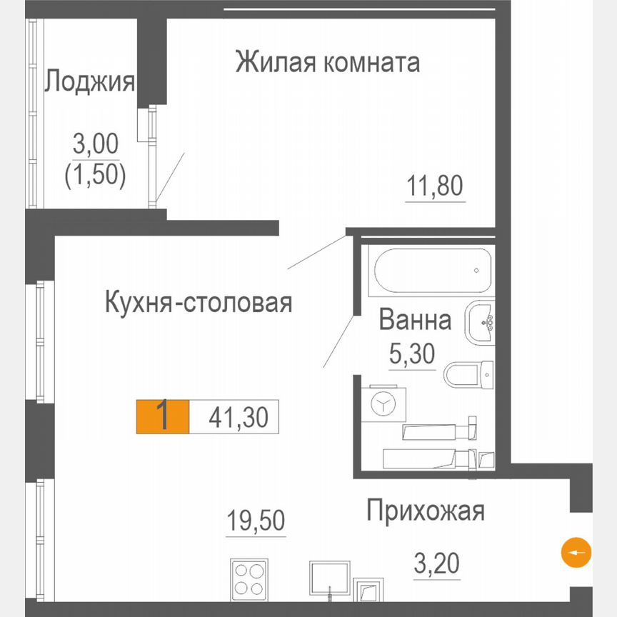 1-комн., 41.3 м², 22/25 этаж