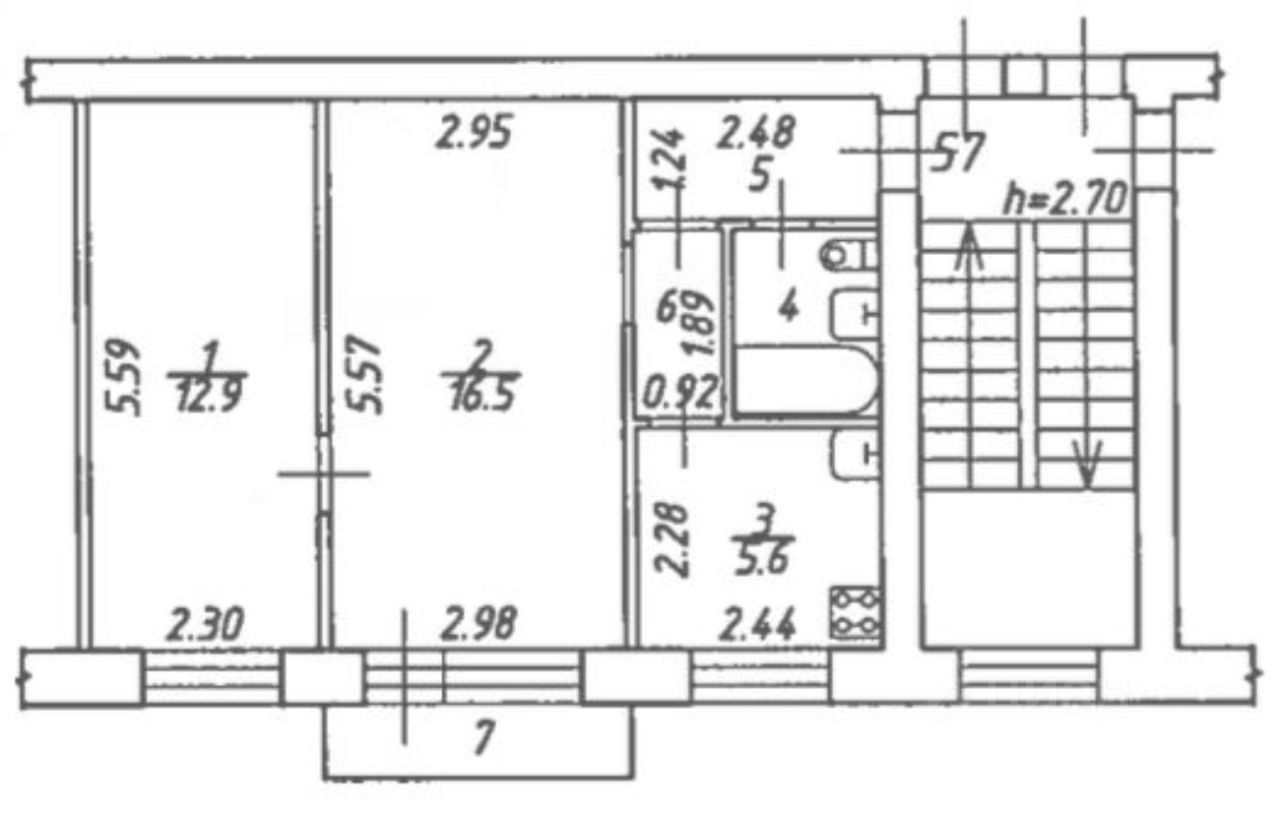 2-комн., 43.3 м², 5/5 этаж