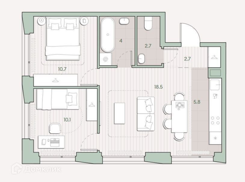 3-комн., 54.5 м², 23/27 этаж