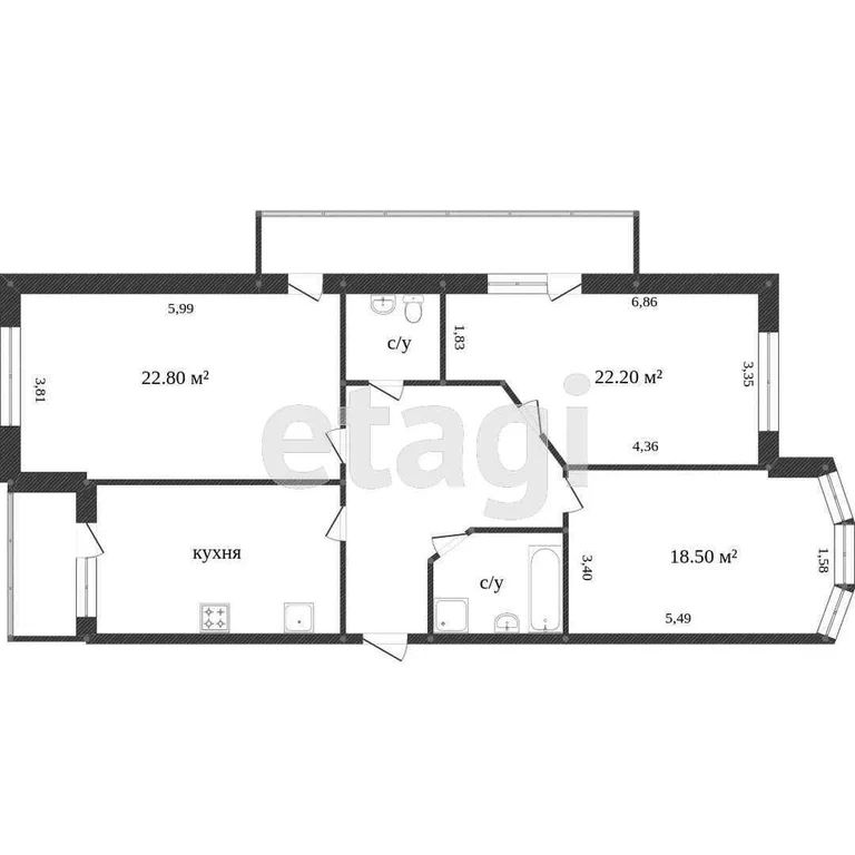 3-комн., 103.4 м², 3/5 этаж