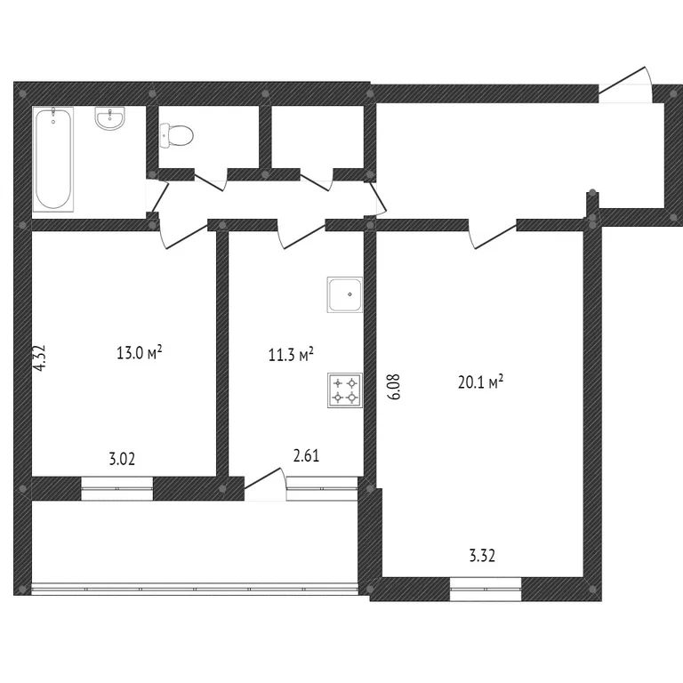 2-комн., 51.4 м², 1/10 этаж