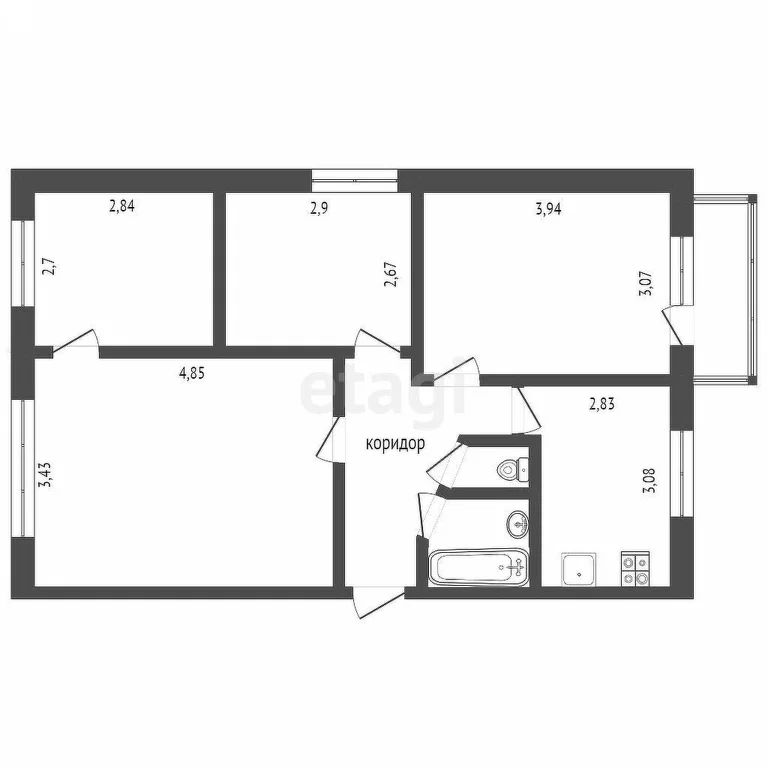 4-комн., 59.8 м², 5/5 этаж