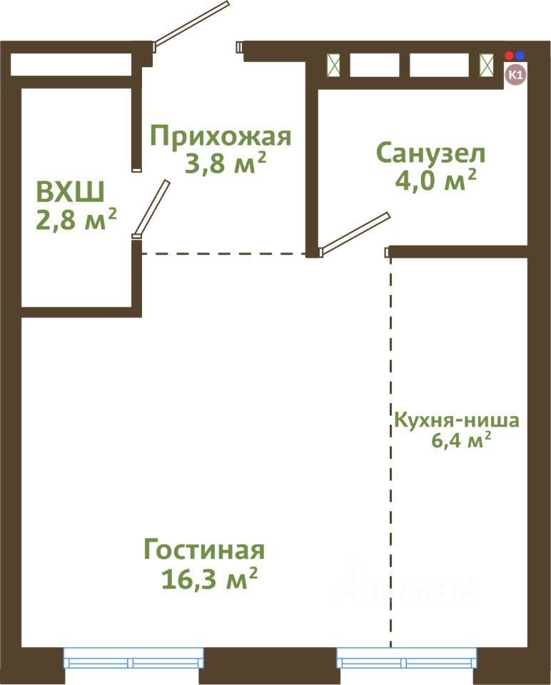 1-комн. квартира, 33.3 м2, 13/15 этаж