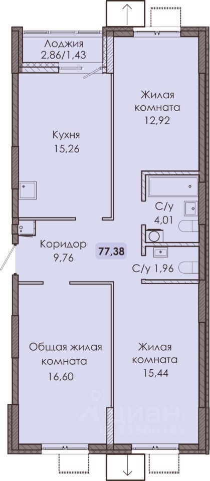 3-комн., 77.38 м², 1/9 этаж