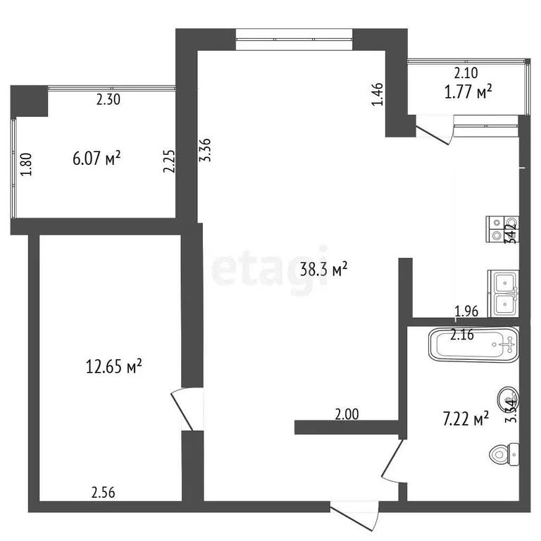 2-комн., 57.5 м², 3/10 этаж