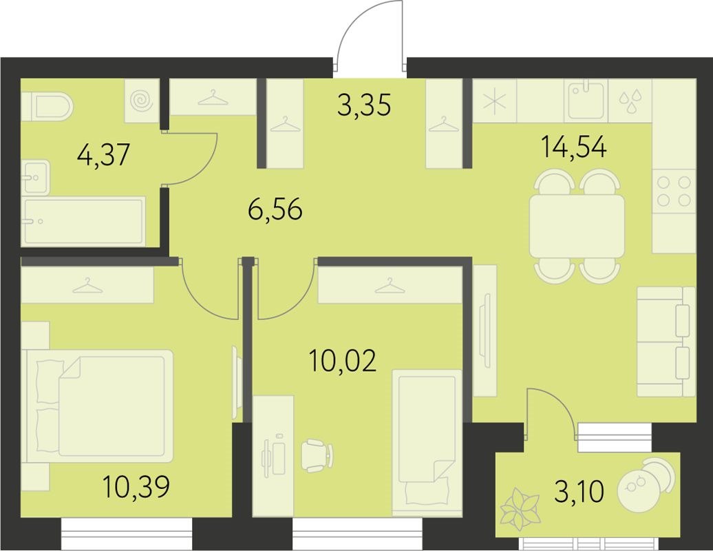 2-комн., 50.78 м², 15/25 этаж