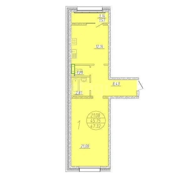 1-комн., 47.32 м², 7/8 этаж