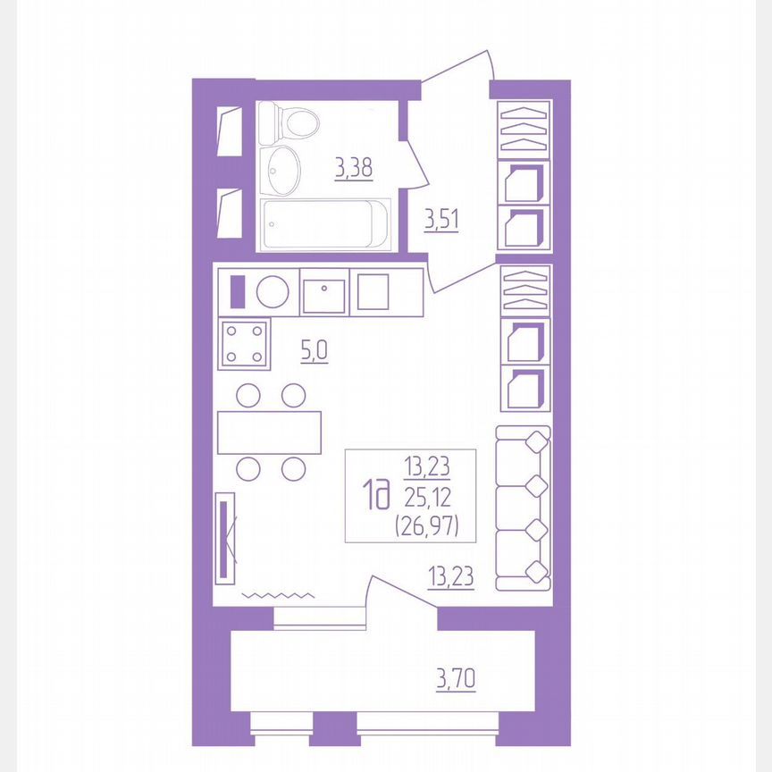 Студия, 26.9 м², 5/18 этаж