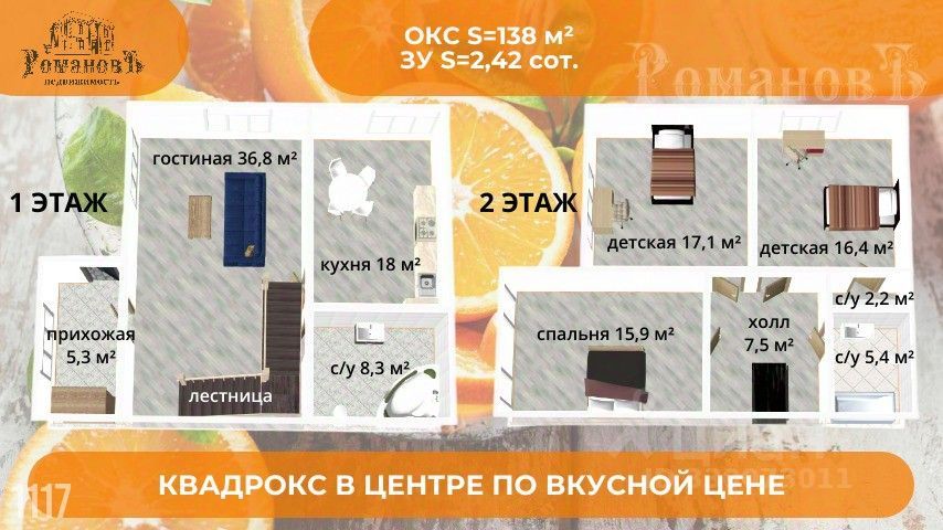2 этажный, Таунхаус, 132.4 м², 2.5 сотки, 2 этажа