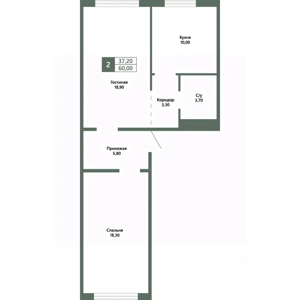 2-комн. квартира, 60 м2, 9/10 этаж