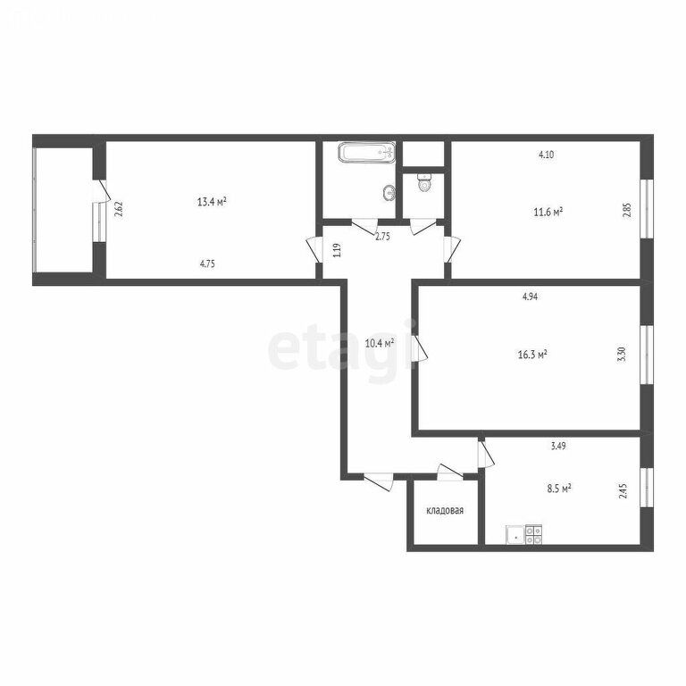 3-комн., 100 м², 8/10 этаж