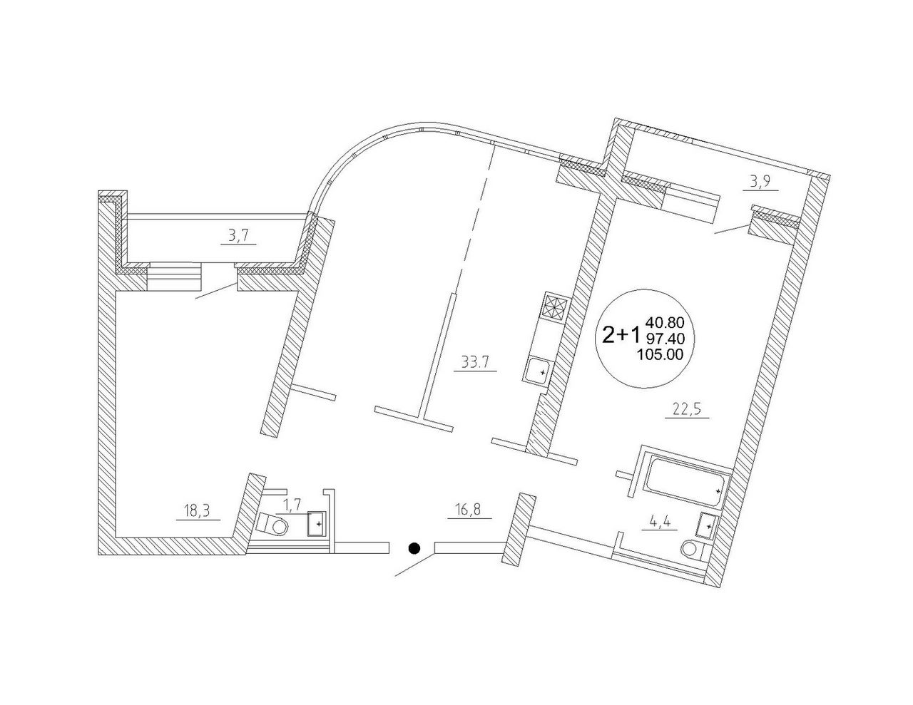 3-комн. квартира, 105 м2, 4/5 этаж