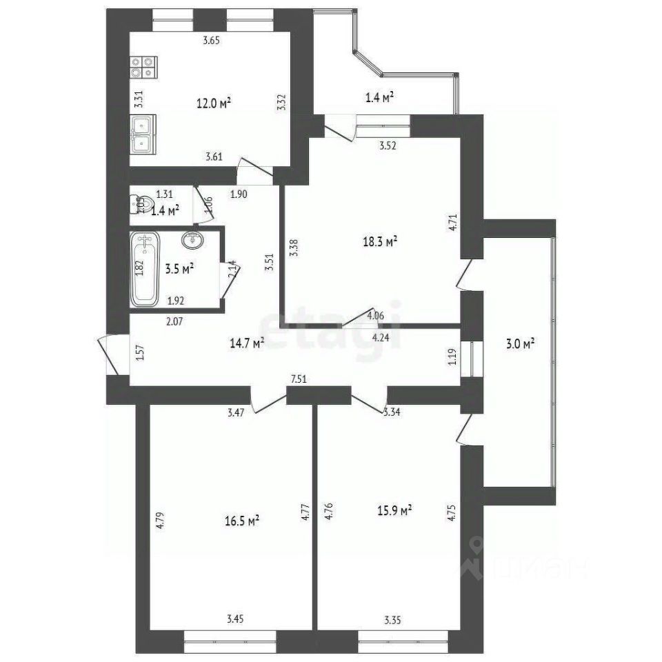 3-комн., 82.3 м², 3/10 этаж