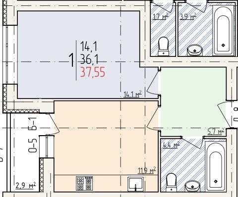 1-комн., 37.55 м², 8/10 этаж