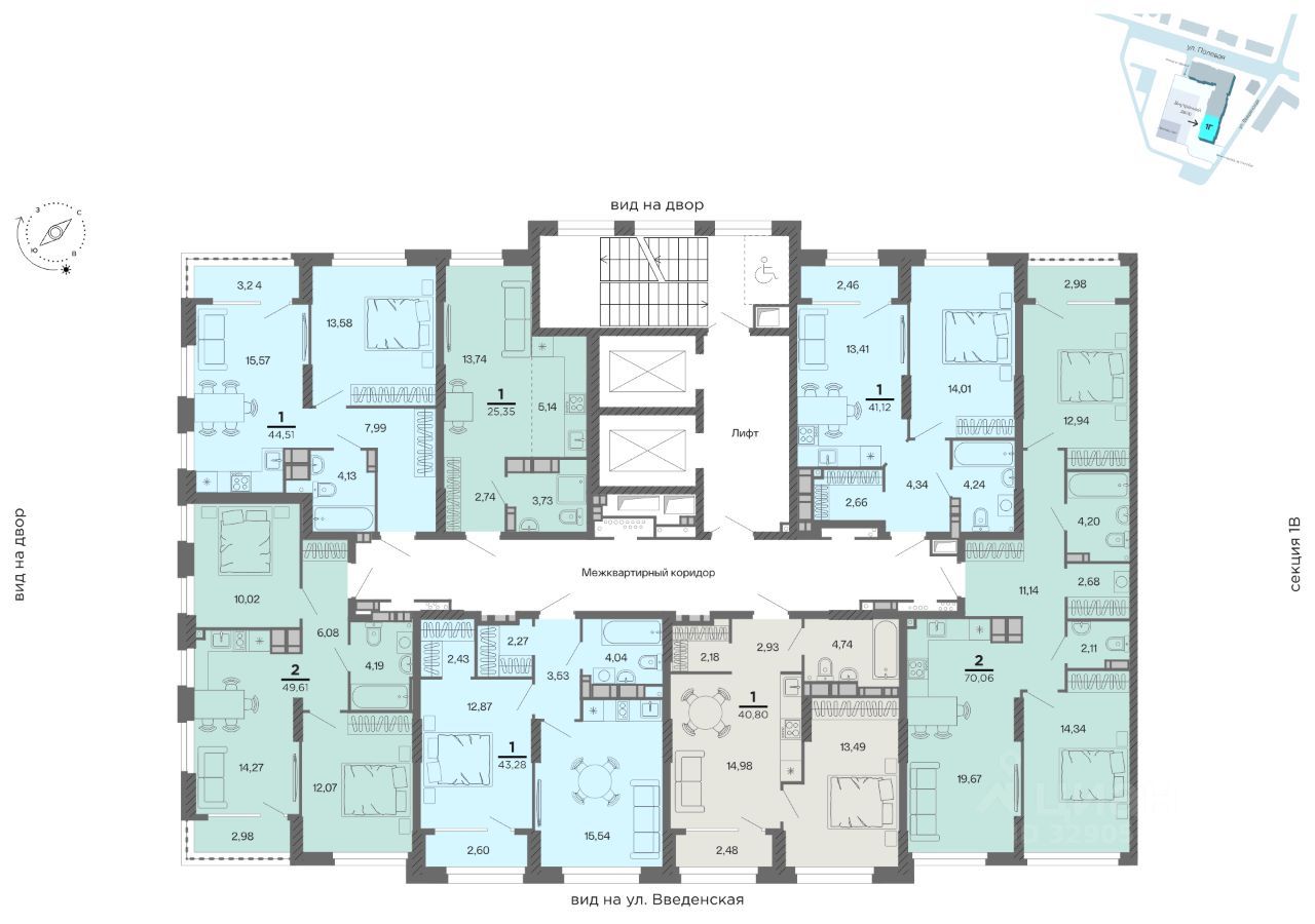 Студия, 25.35 м², 13/23 этаж