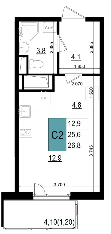 Студия, 26.8 м², 10/26 этаж