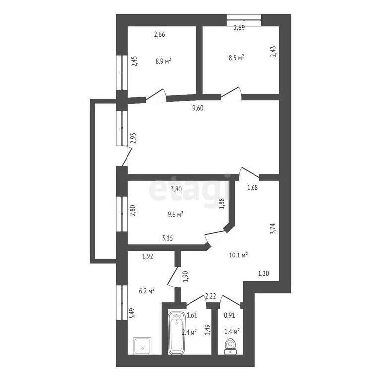 4-комн., 59.1 м², 2/3 этаж