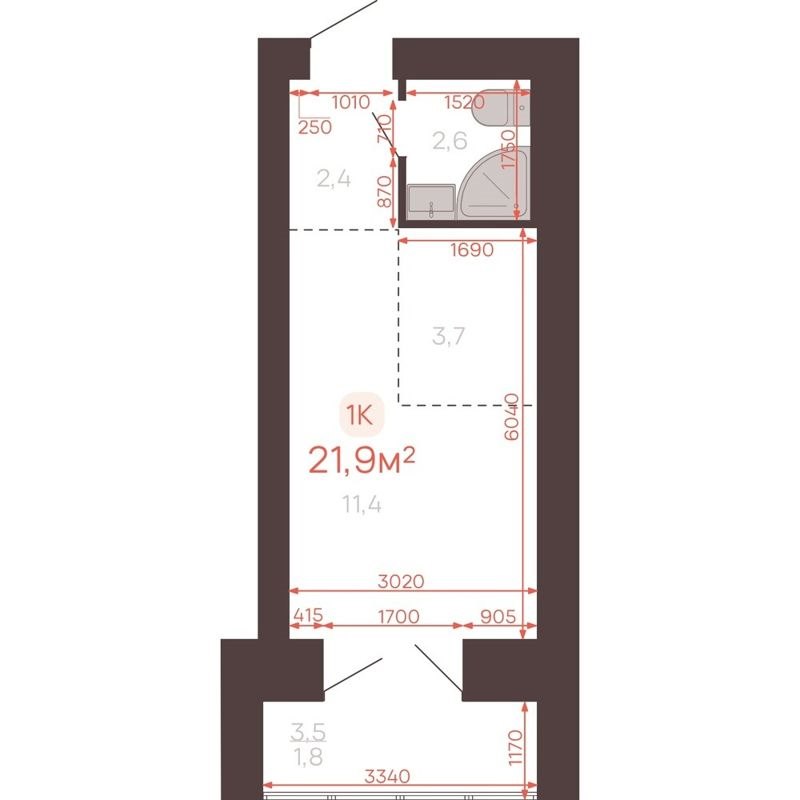 1-комн., 21.9 м², 6/10 этаж