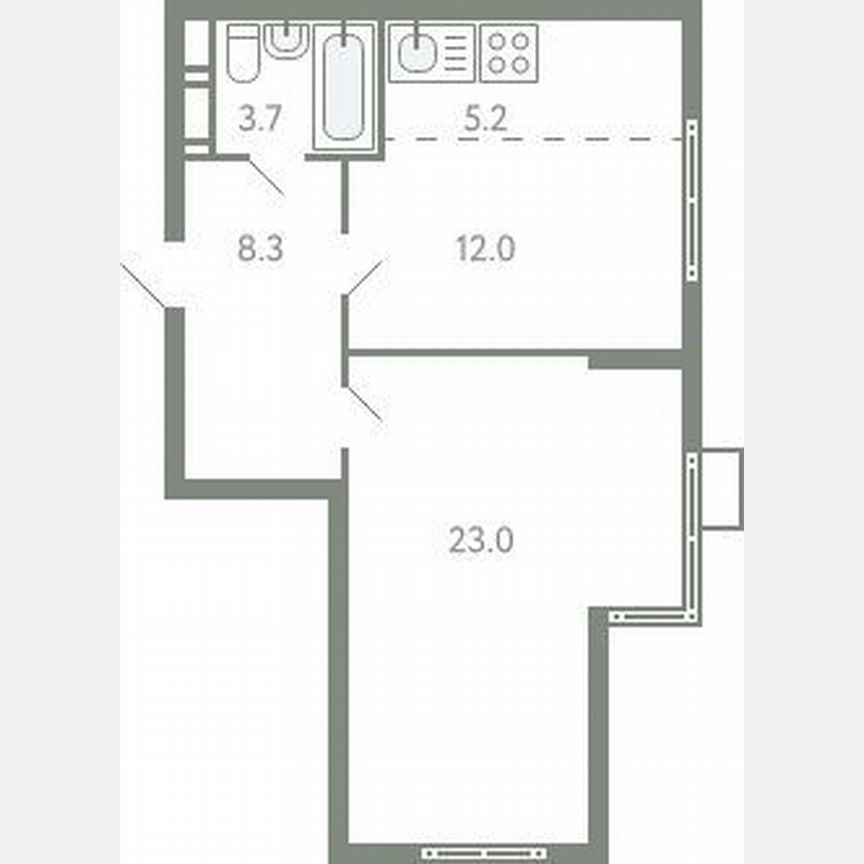 1-комн. квартира, 52.2 м², 7/9 этаж