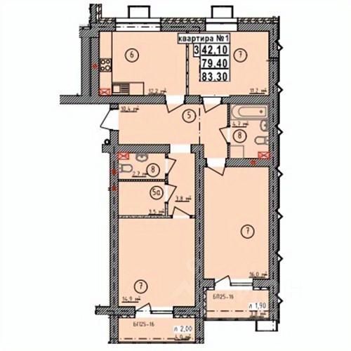 3-комн. квартира, 83.3 м2, 4/5 этаж