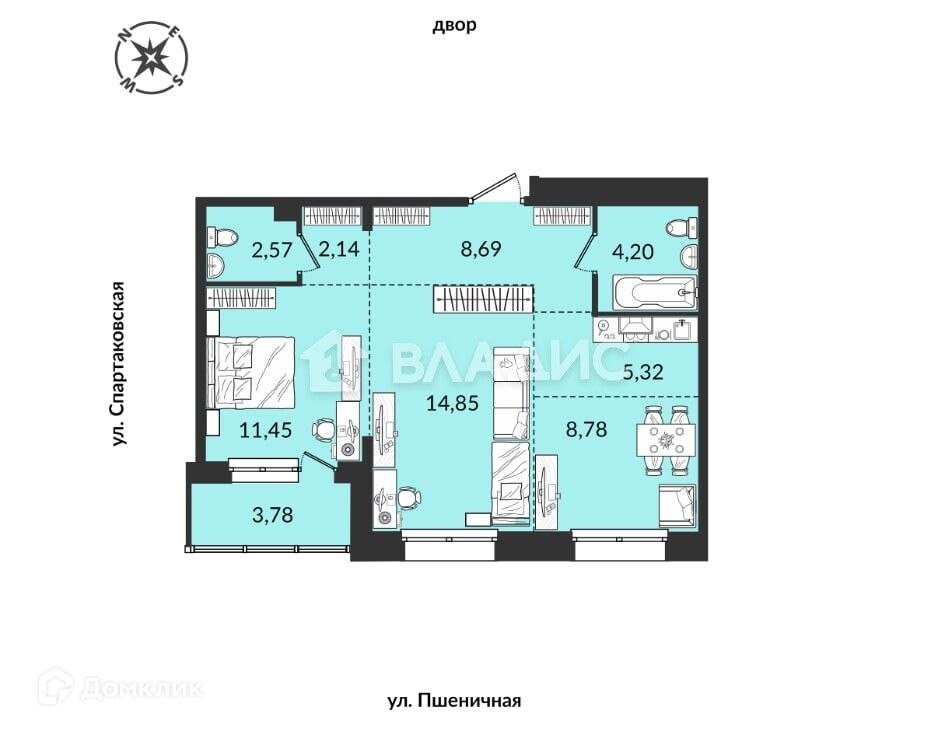 2-комн., 62 м², 6/16 этаж