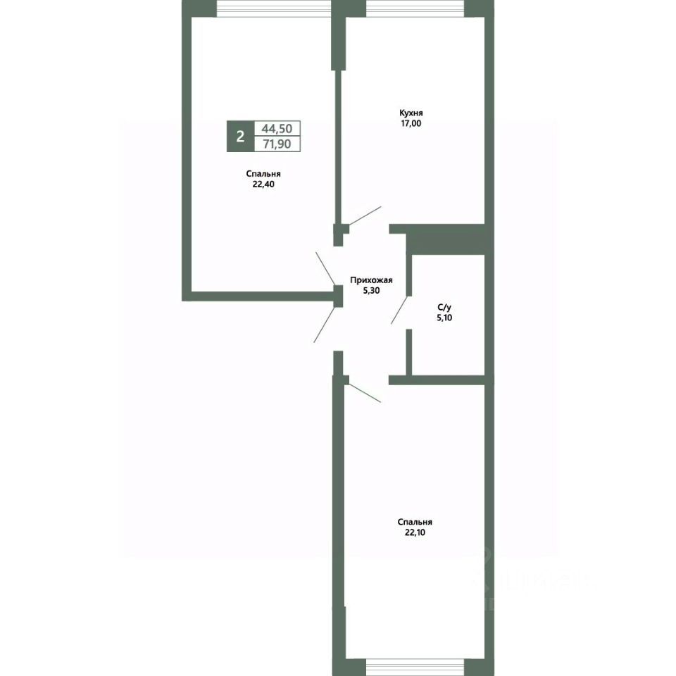 2-комн., 71.9 м², 9/14 этаж