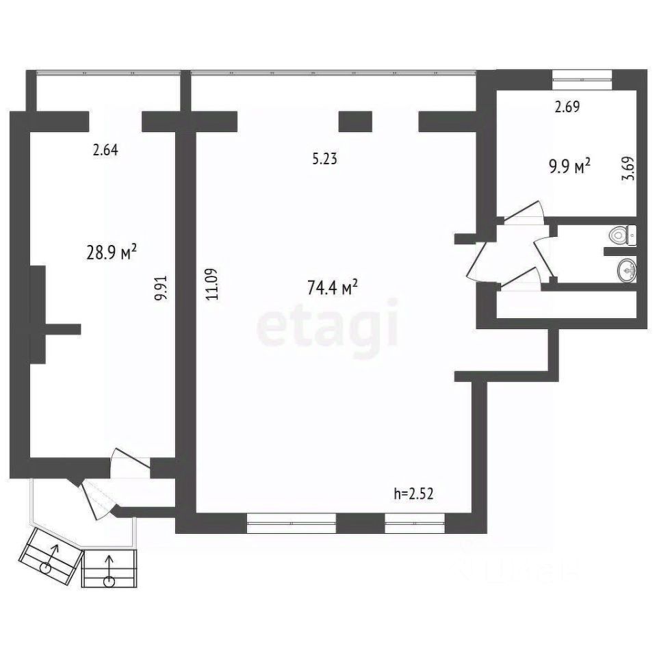 Офис, 51 м², 1/9 этаж