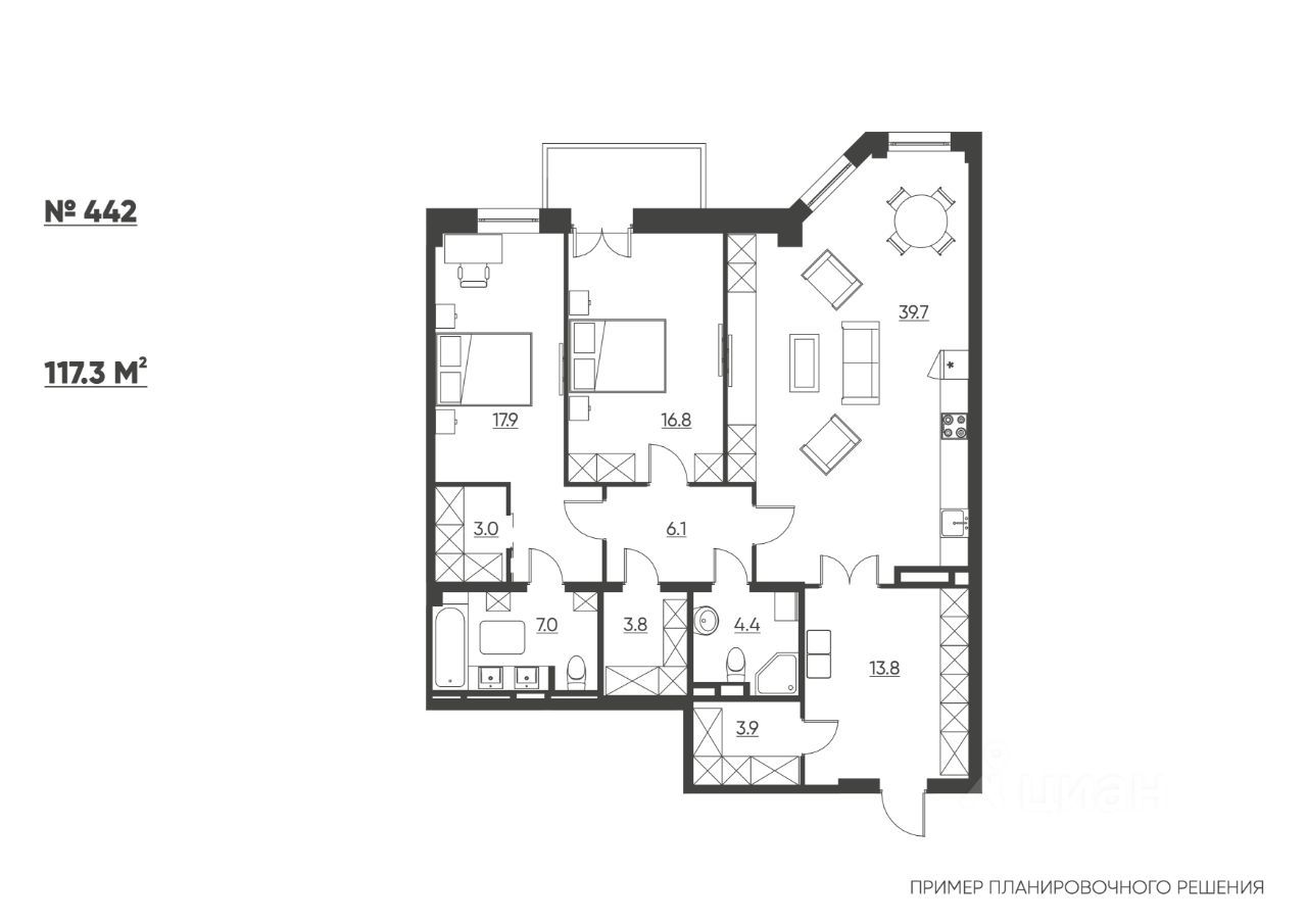 3-комн., 117.6 м², 5/11 этаж
