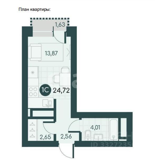 Студия, 24.72 м², 7/10 этаж