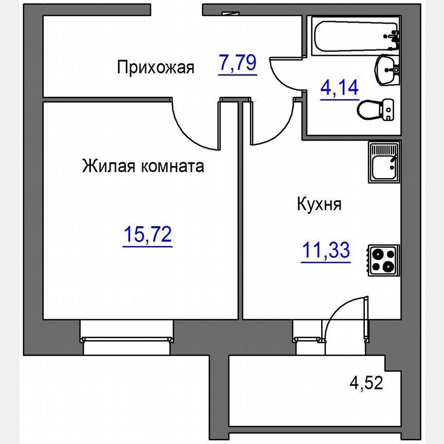 1-комн. квартира, 41.2 м², 8/9 этаж