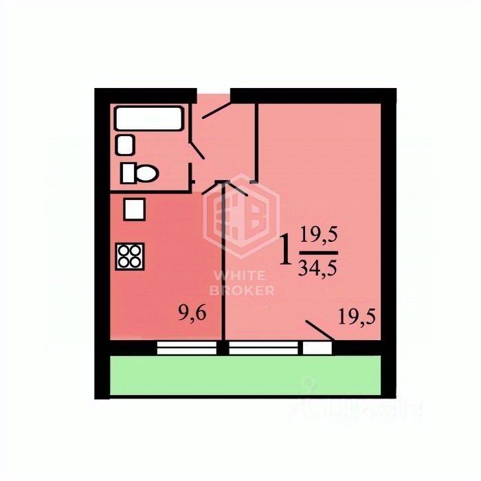 1-комн. квартира, 34.5 м², 2/16 этаж