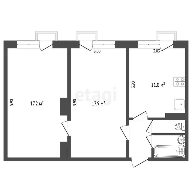 2-комн., 51.9 м², 5/5 этаж
