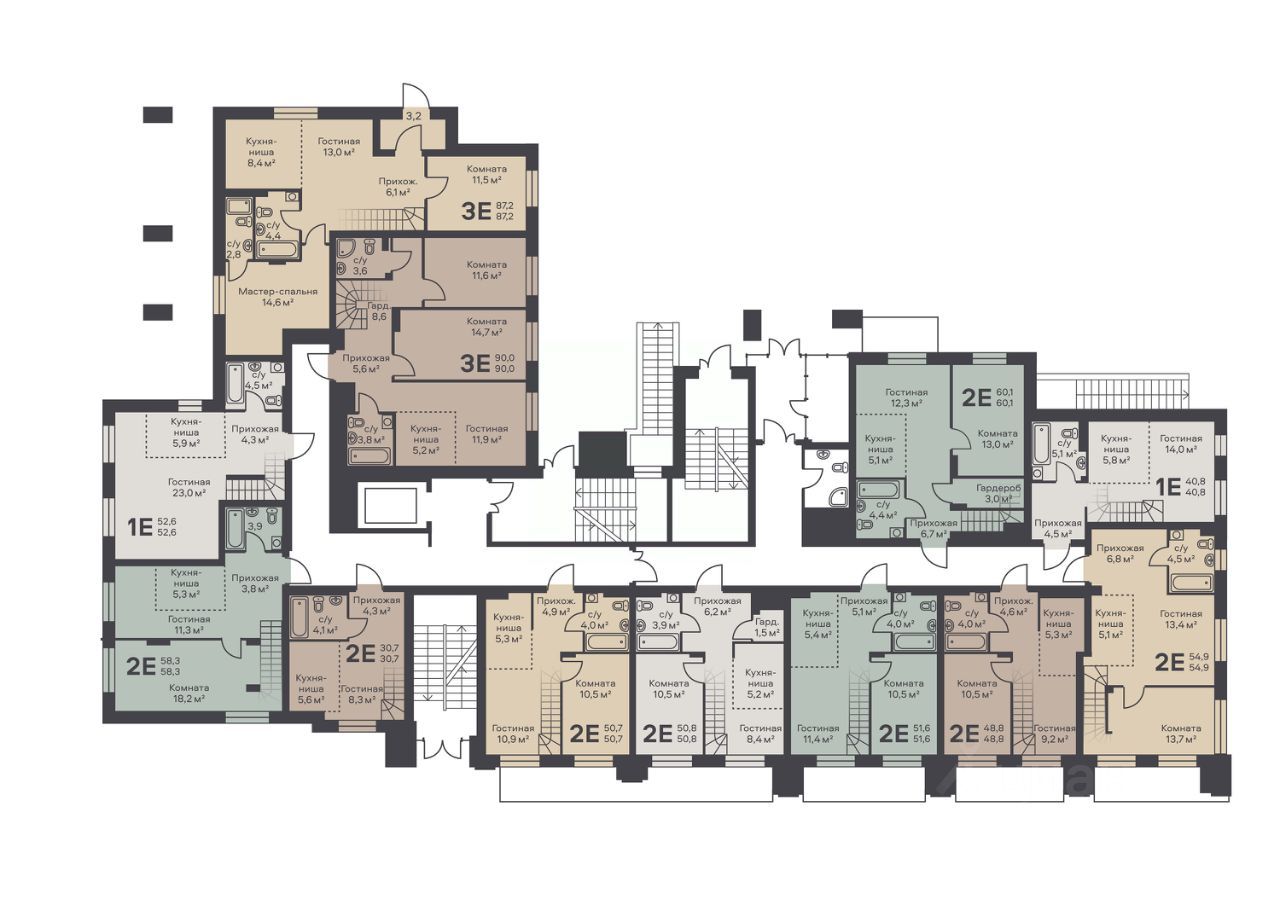 2-комн. квартира, 50.7 м2, 1/4 этаж
