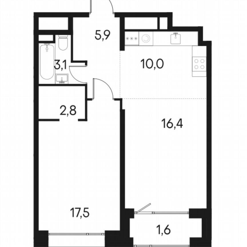 1-комн., 57 м², 15/22 этаж