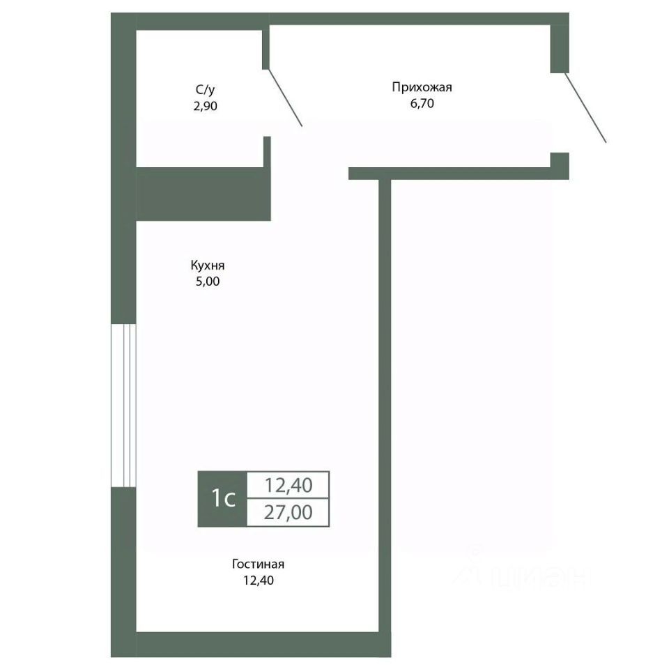 1-комн. квартира, 27 м2, 11/13 этаж