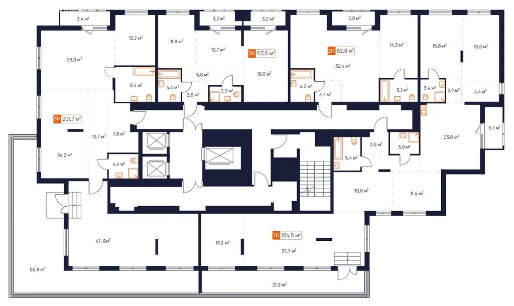 4-комн., Квартира в новостройке, 184.5 м², 18/19 этаж