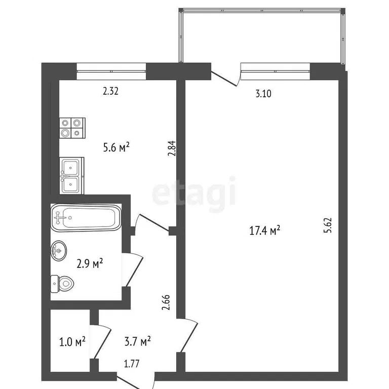 1-комн., 30.6 м², 5/5 этаж