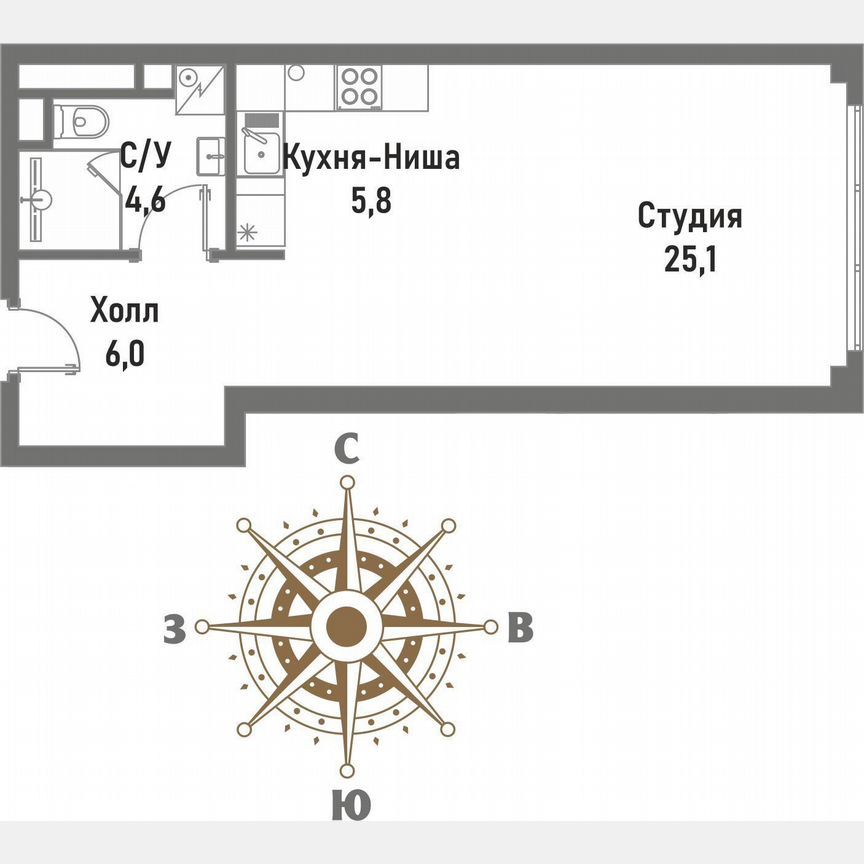Студия, 41.5 м², 4/20 этаж