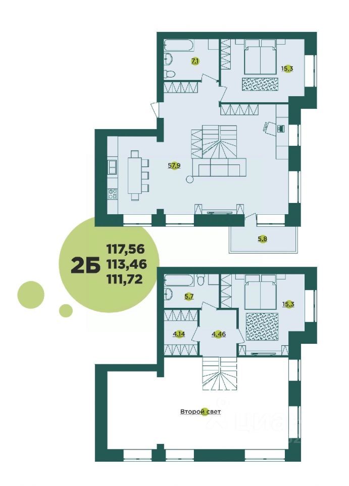 2-комн., 113.47 м², 10/10 этаж