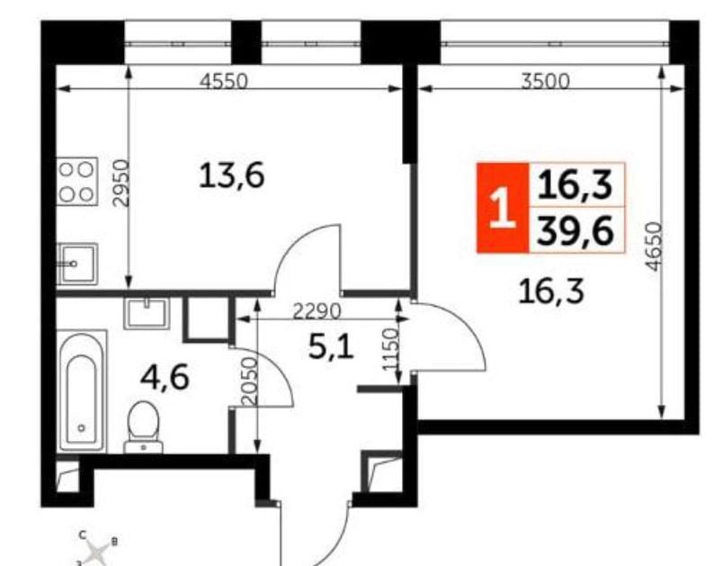 1-комн., 40 м², 2/20 этаж