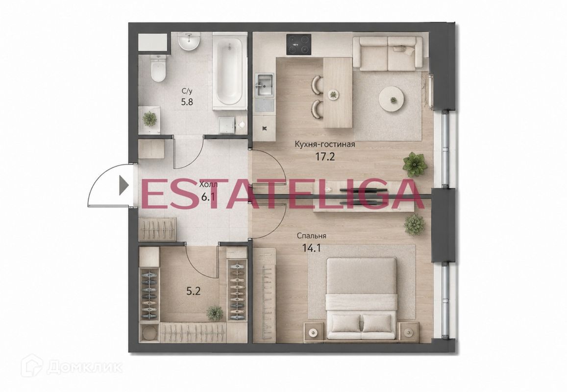 1-комн., 48.4 м², 3/25 этаж