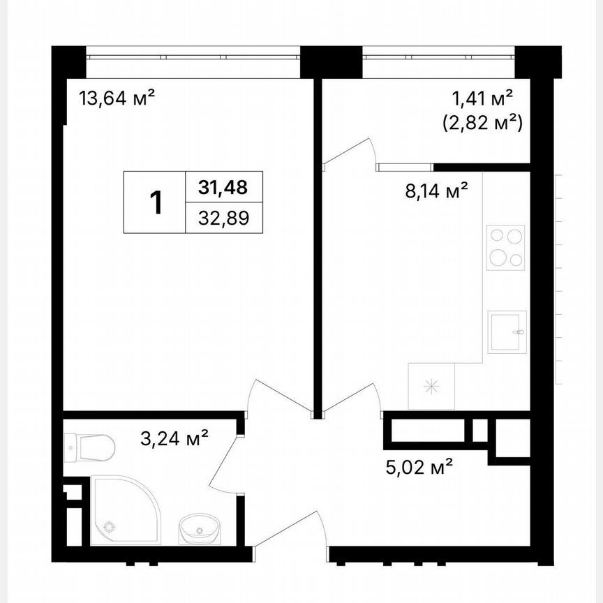1-комн., 32.9 м², 7/8 этаж