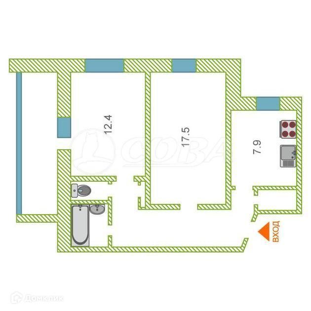 2-комн., 53.7 м², 6/9 этаж