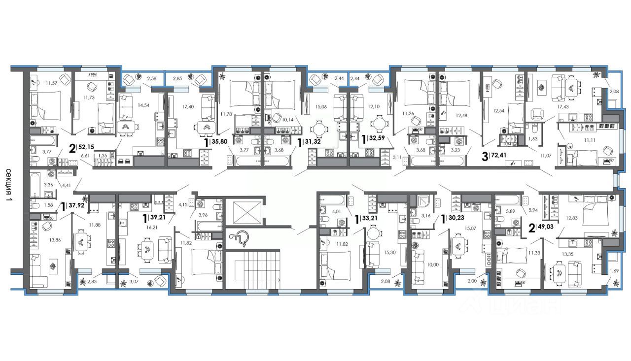 2-комн., 52.15 м², 3/8 этаж