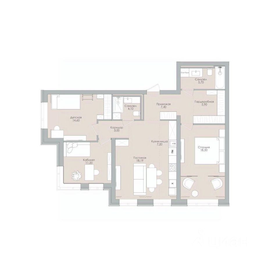 4-комн. квартира, 95.8 м2, 28/30 этаж